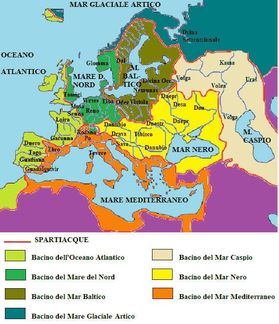Cartina dei principali fiumi europei