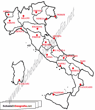 Cartina capoluoghi di regione dell'Italia