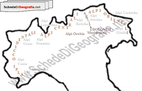 Cartina della suddivisione delle Alpi