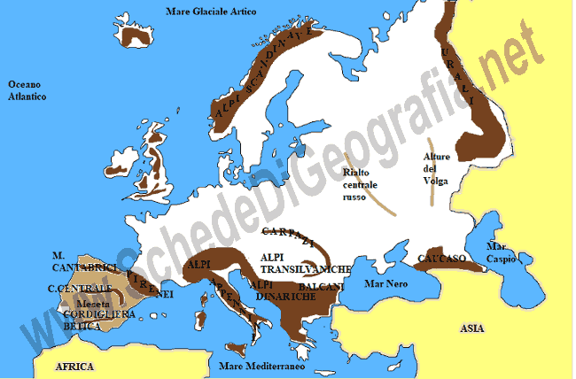 Cartina delle montagne in Europa