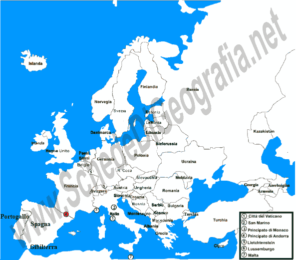 La posizione del Principato di Andorra in Europa