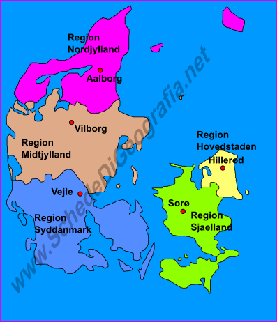 Cartina delle regioni danesi