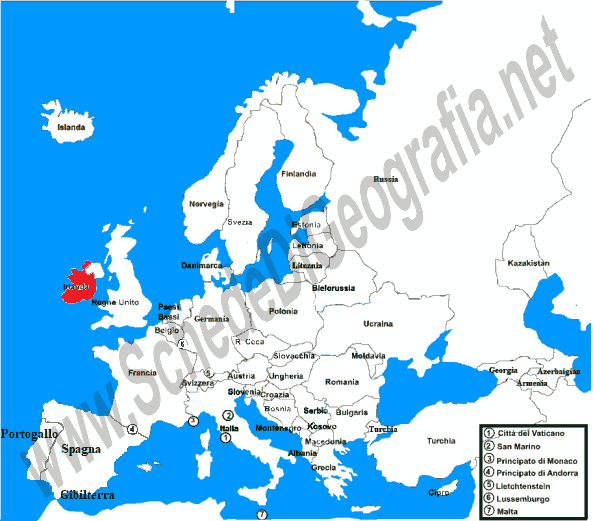 La posizione dell'Irlanda in Europa