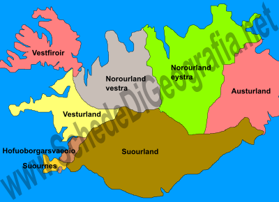 Cartina delle regioni dell'Islanda