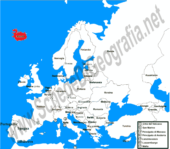 La posizione dell'Islanda in Europa