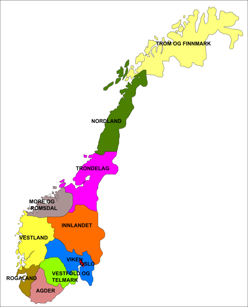Cartina delle contee della Norvegia