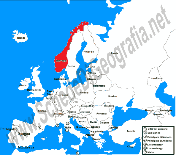 La posizione della Norvegia in Europa