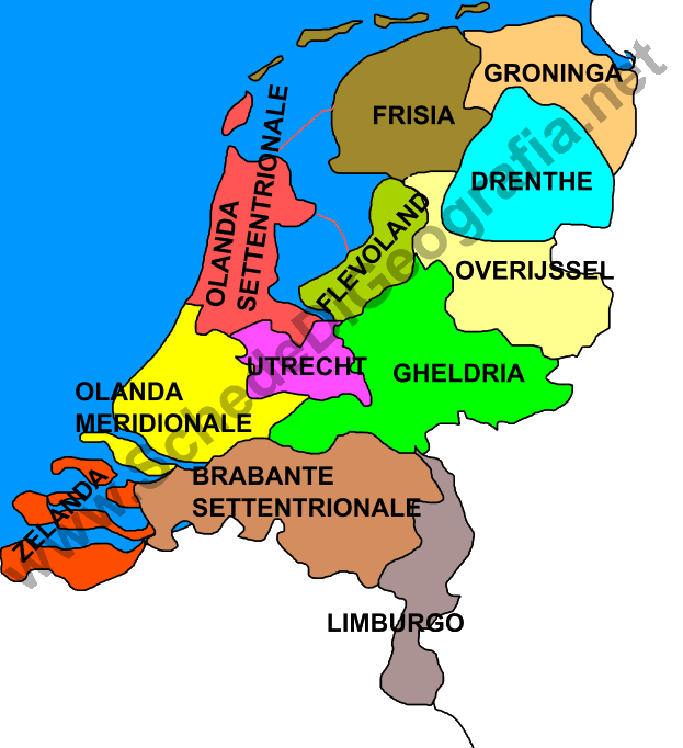 Cartina delle regioni dei Paesi Bassi