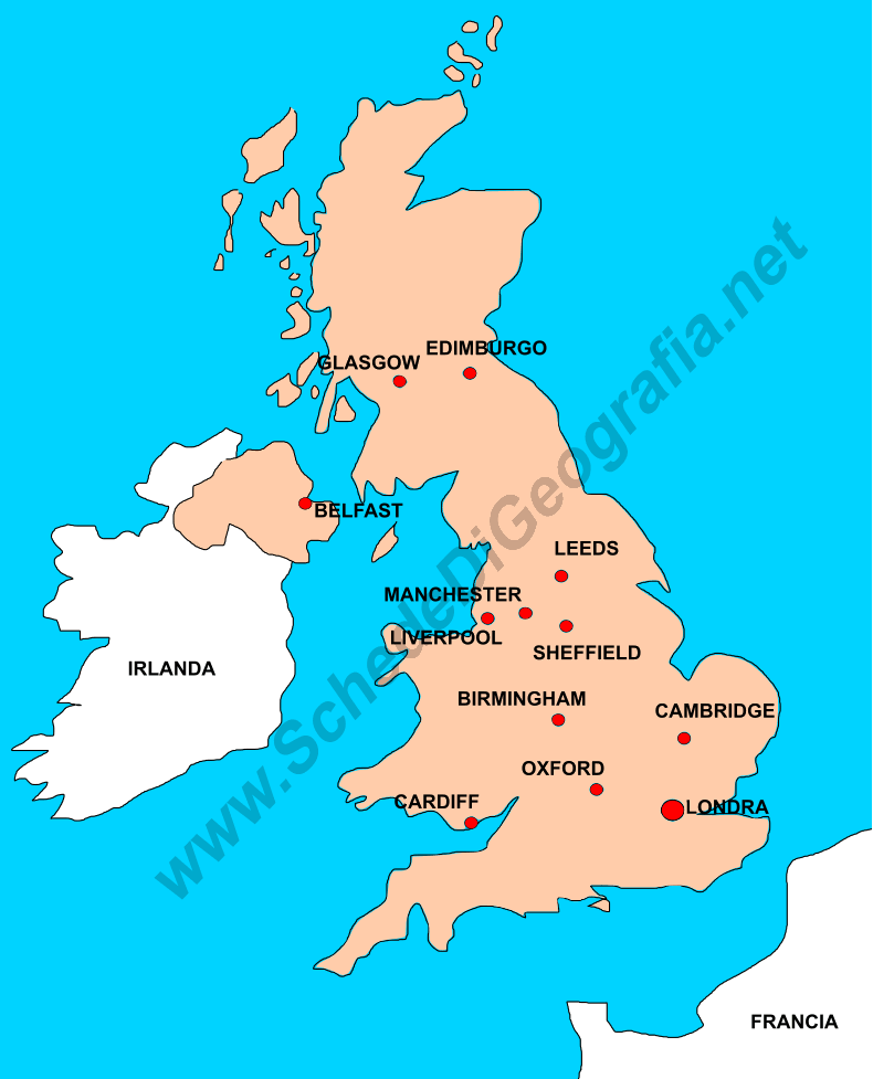 Cartina delle principali città del Regno Unito