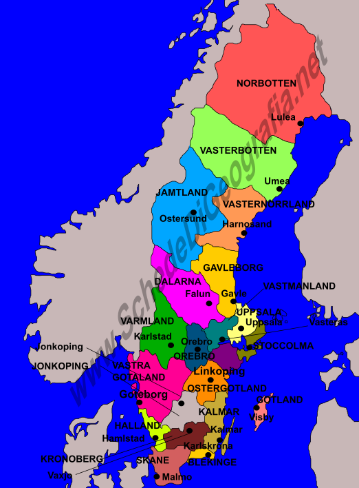 Cartina delle contee svedesi