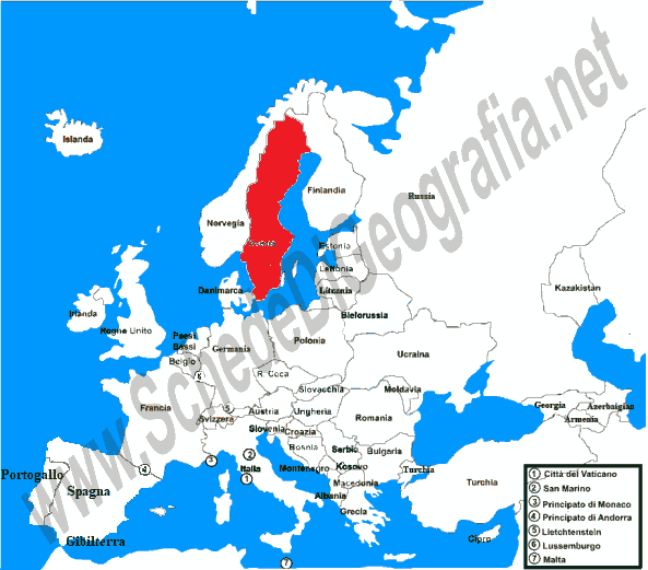 La posizione della Svezia in Europa