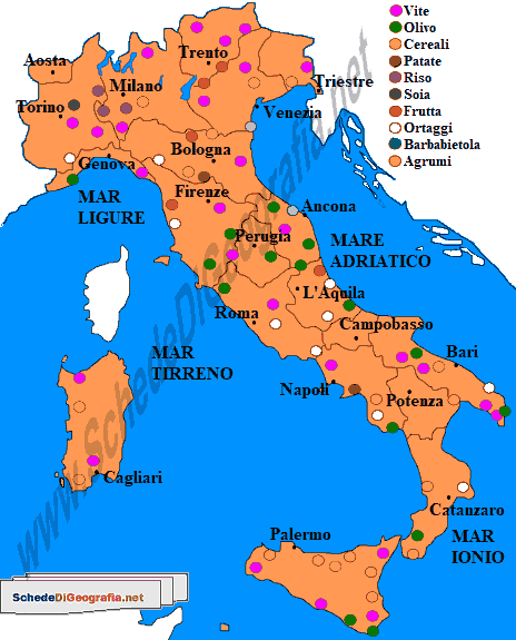 Principali colture praticate in Italia