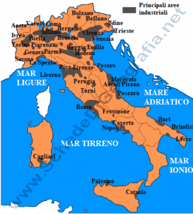 Principali aree industrialzzatei in Italia