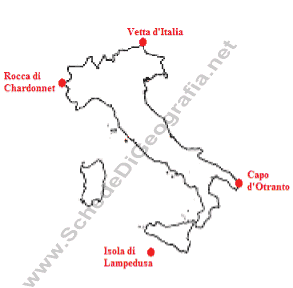Cartina dei punti estremi dell'Italia