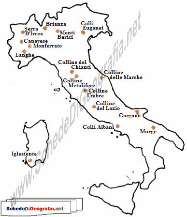 Cartina delle colline italiane