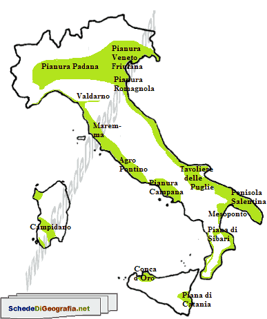 Cartina delle pianure italiane