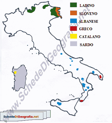 Cartina delle lingue parlate in Italia