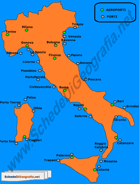 Cartina dei principali porti e aeroporti italiani